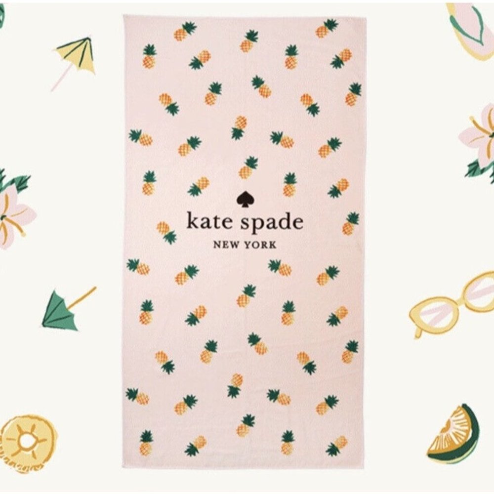 NEW Kate Spade New York Large Beach Lounge Towel 34 x 64 Pink Pineapple - Picture 3 of 4